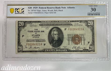 1929 Twenty Dollar Bill Atlanta Federal Reserve Bank Note Etsy