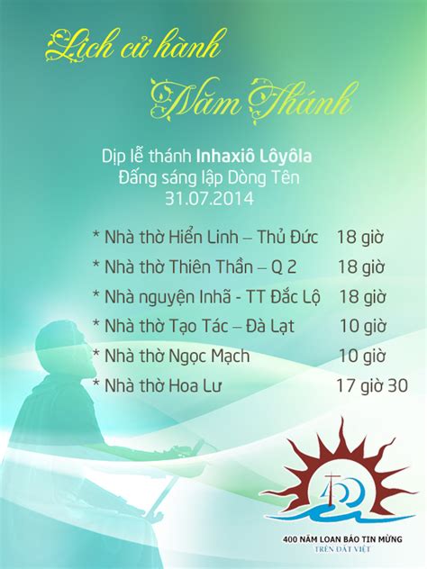 Lịch cử hành Thánh Lễ mừng kính thánh I nhã Dòng Tên Dòng Chúa Giêsu