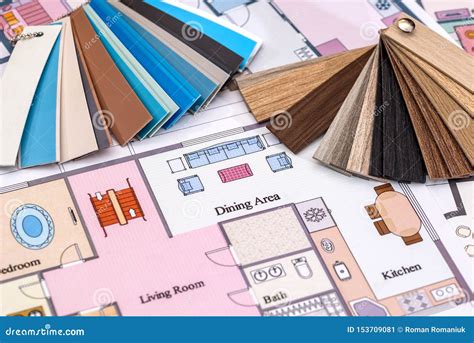 Architectural Drawings on Paper and Samples of Colors Stock Image ...