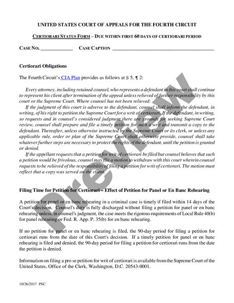 Certiorari Status Form Us Legal Forms