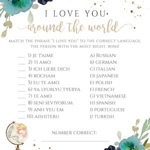 I Love You Around The World Game Template For Travel Bridal Shower