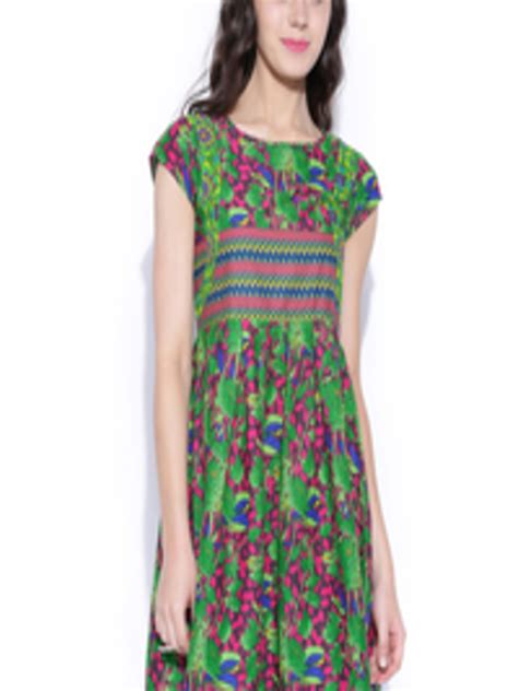 Buy Vishudh Green Printed Fit And Flare Dress Dresses For Women 797174