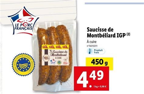 Promo Saucisse De Montbeliard Igp Chez Lidl