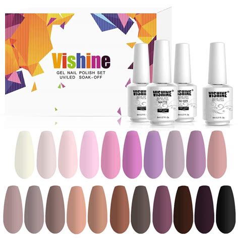 Vishine Juego de 24 esmaltes de uñas de gel color nude gris morado