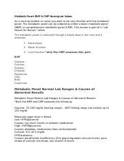 Understanding Metabolic Panel BMP Vs CMP Lab Values And Course Hero