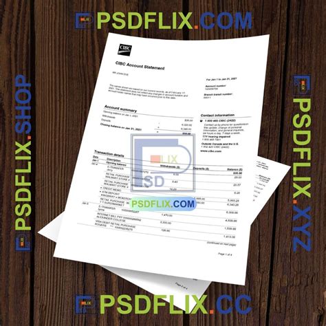 CIBC Bank Statement Template In PDF Format PSD HUT