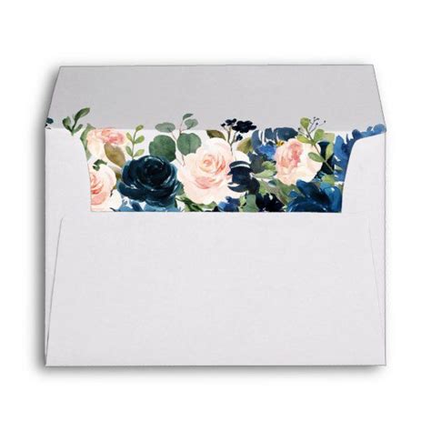 Navy Blue Blush Pink Rose Boho Wedding Envelope Zazzle Blush Pink