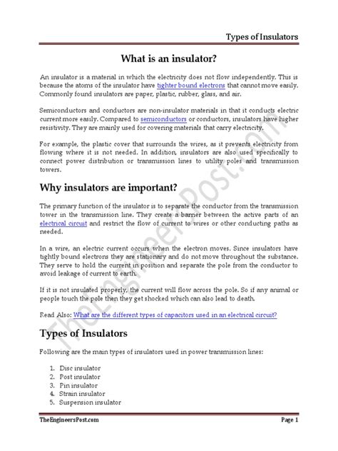 Types of Insulators | PDF | Insulator (Electricity) | Electrical Conductor
