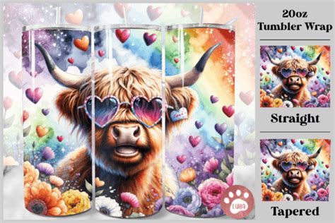 Highland Cow Valentines Tumbler Wrap Png Graphic By Luna Art Design