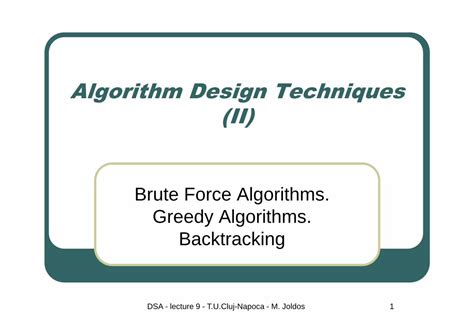 (PDF) Algorithm Design Techniques (II) - UTClujusers.utcluj.ro/~jim/DSA ...