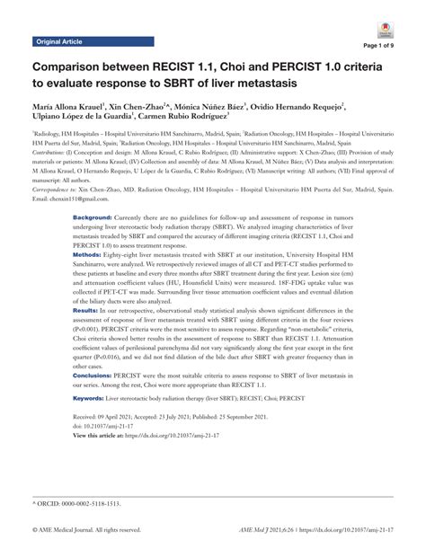 PDF Comparison Between RECIST 1 1 Choi And PERCIST 1 0 Criteria To