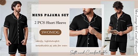 SWOMOG Mens Pajama Set Short Sleeve 2 PCS Sleepwear Button Down Soft