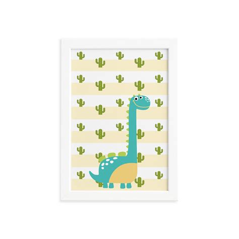 Quadro Infantil Dinossauro Baby 2 Turquesa 33x43 Moldura Branca