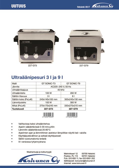 GT SONIC ULTRAÄÄNIPESURI 9L Varaosaportti Oy