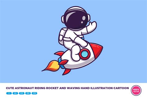 Cute Astronaut Riding Rocket Cartoon Graphic By Catalyststuff