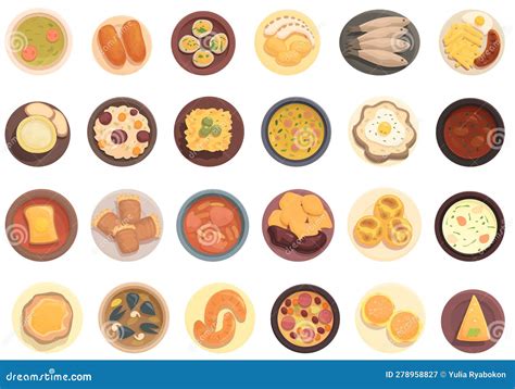 Portuguese Cuisine Icons Set Cartoon Vector Stew Fish Stock Vector