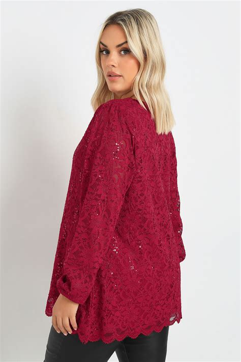 Yours Plus Size Red Lace Scallop Hem Top Yours Clothing