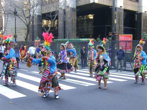 Bolivians Dancing In Traditional Dress On Streets Editorial Stock Photo ...