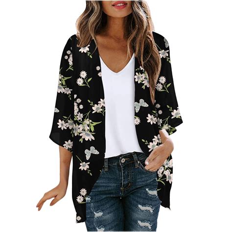 Czhjs Womens Swimsuit Coverups Floral Kimonos Beach Chiffon Plus Size Clothes Vacation