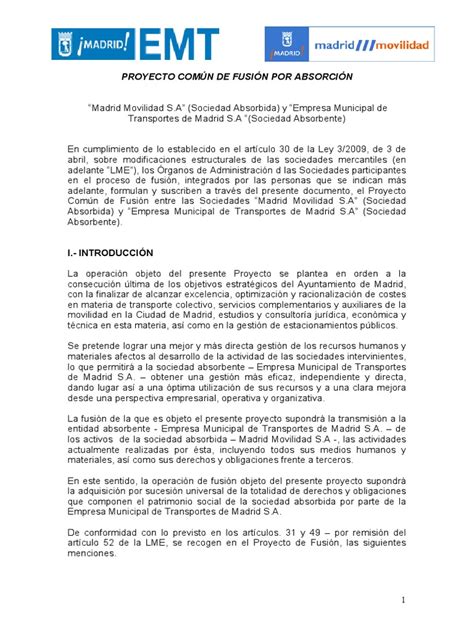 Ejemplo Proyecto De Fusión De Empresas