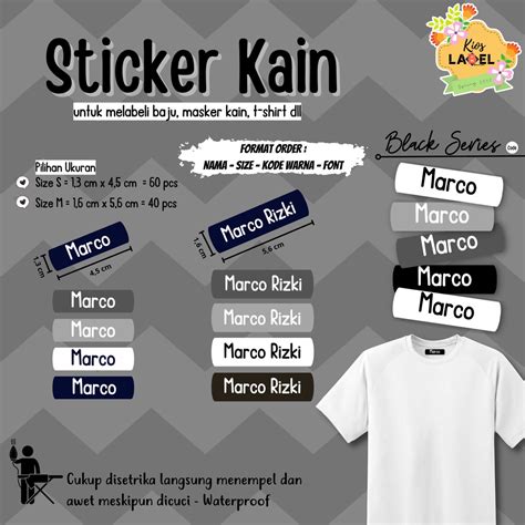 Jual BISA SATUAN Stiker Kain Nama Custom Sablon Kain Sticker Setrika