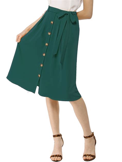 Unique Bargains Women S Button Front High Waist Belted Midi A Line