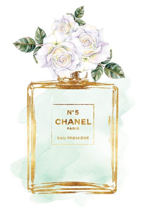 Chanel No5 Printed Fashion Poster Watercolor White Roses Print 18X24