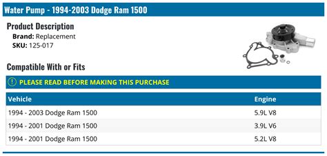 1994-2003 Dodge Ram 1500 Water Pump - Replacement 125-017 - - PartsGeek.com