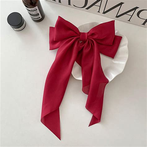 elegant bow ribbon hair clip fashion solid satin spring clip hair pin