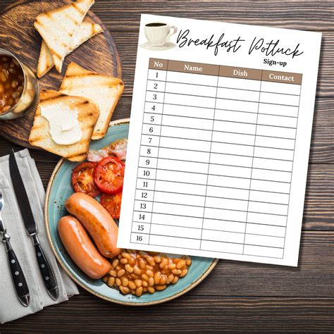 Potluck Sign Up Sheet Breakfast Potluck Sign Up Sheet Breakfast Potluck