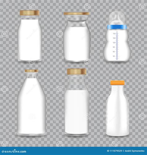 Realistic Transparent Glass Bottles With A Milk Set Stock Vector