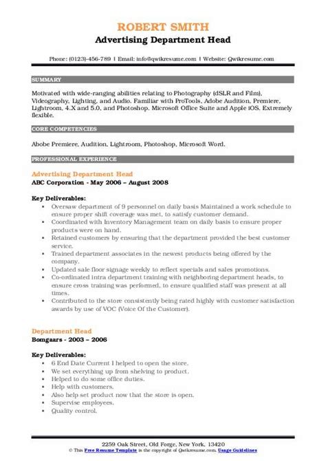 10 Department Head Resume Samples And Templates For 2025