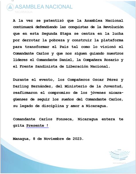 Nota Portal Asamblea Nacional De Nicaragua