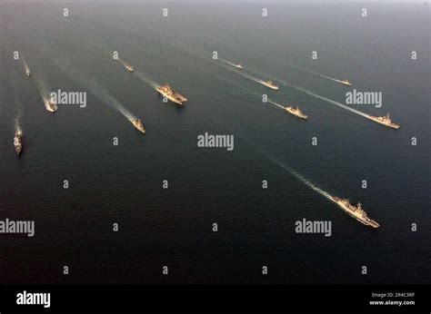 US Navy Amphibious assault ship USS Essex (LHD 2) in formation with U.S. and Republic of Korea ...