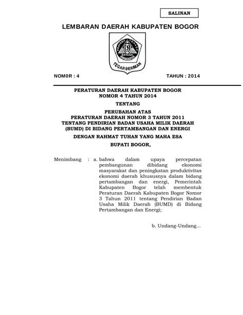 Pdf Lembaran Daerah Kabupaten Bogor Pengelolaan Pt Prayoga