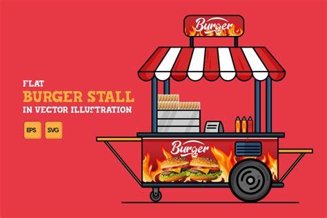 Flat Burger Stall In Vector Illustration