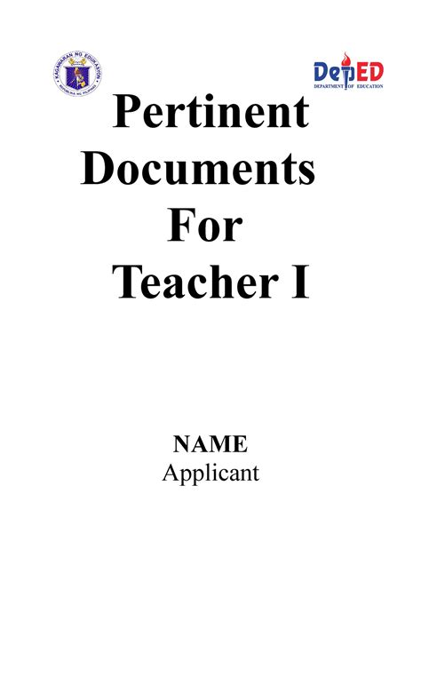 Pertinent Documents FOR Teacher Applicant Pertinent Documents For