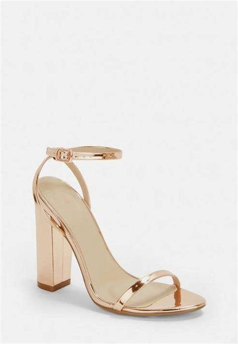 Missguided Rose Gold Wide Fit Strappy Block High Heels Gold Block