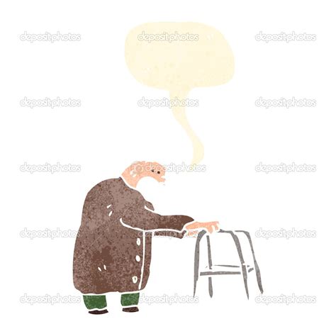 Cartoon Old Man With Walking Frame Stock Vector Image By