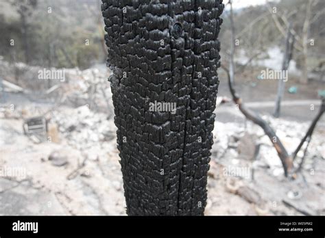 A post is charred at Harbin Hot Springs by the Valley Fire in Middletown, California on ...