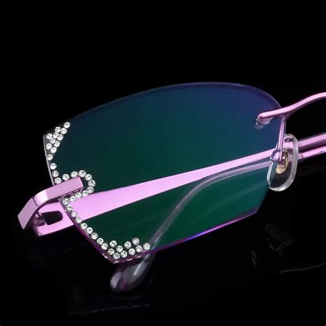 Luxury Eyeglasses Rimless Women Myopia Prescription Eye Glasses Diopter Rhinestone High Clear