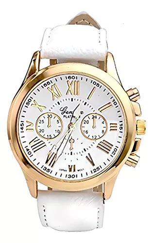 Relógio Feminino Dourado Geneva Algarismos Romanos Branco MercadoLivre