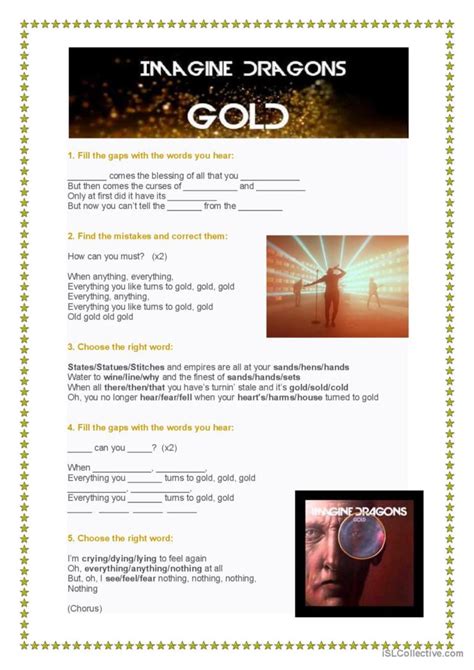 Song: Gold - Imagine Dragons song an…: English ESL worksheets pdf & doc