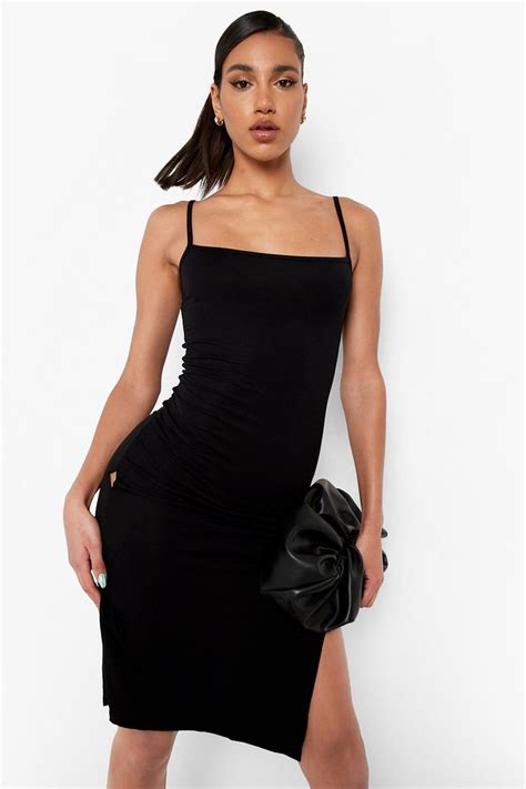 Square Neck Spaghetti Strap Midi Dress Boohoo Uk