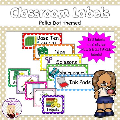 Classroom Labels Polka Dot 123 Colorful Labels In 2 Sizes Plus