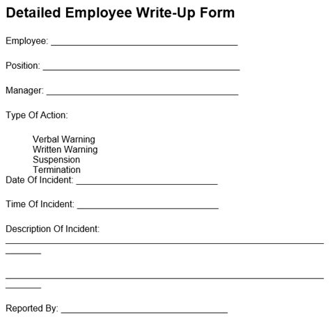 Free Printable Employee Write Up Form Ms Word Templatedata