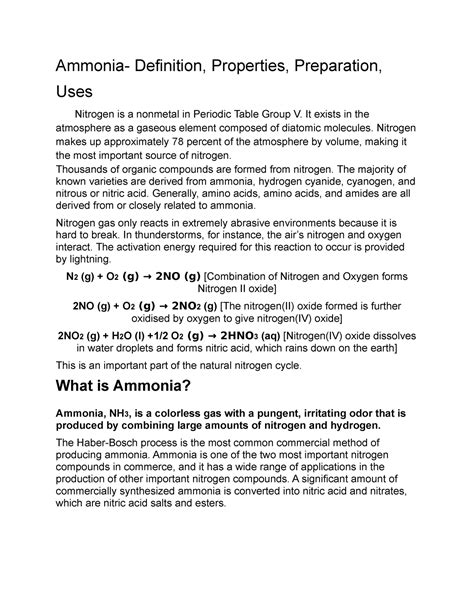 Ammonia Definition Properties Preparation Uses Ammonia Definition Properties