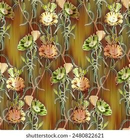 Allover Realistic Flowers Yellow Colored Pattern Stock Illustration