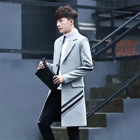 New Arrival 2018 Men Winter Korean Men Trench Coat Slim Men S Woolen Long Overcoat Winter Wool