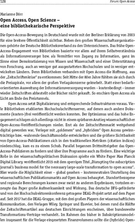 Open Access Open Science Eine Bibliothekarische Perspektive